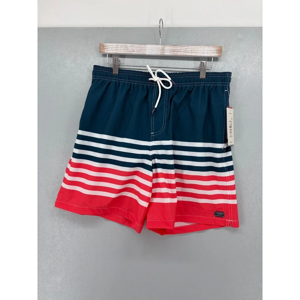 Chaps‎ Mens Swim Shorts Nautical Striped UPF 50+ Performance Medium